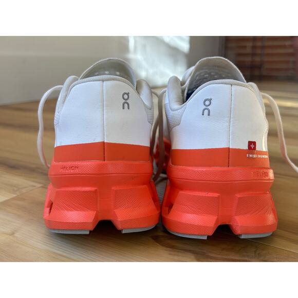 ON CLOUDMONSTER Women's White Flame Athletic Running Walking Sneaker Shoes - Picture 3 of 5